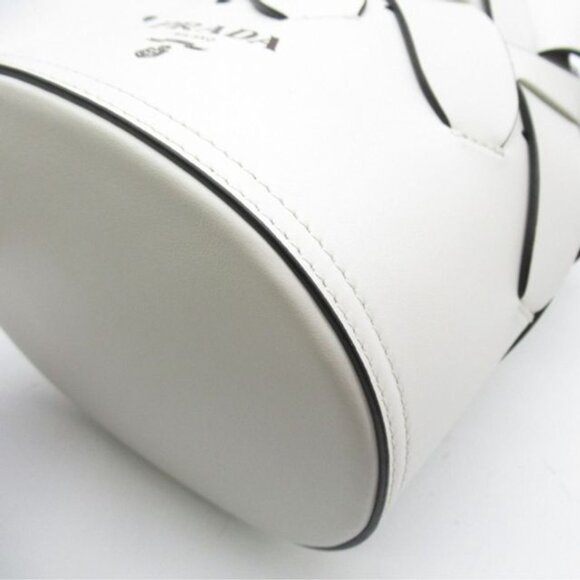 Prada All Leather Bucket Woven Braided Shoulder Tote with Pouch COA - Picture 9 of 13